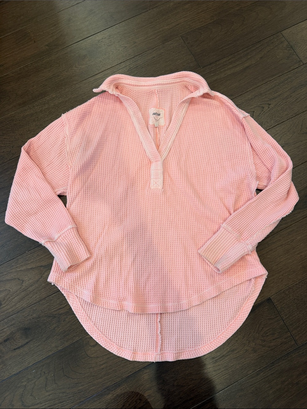 aerie Pink Waffle Henley Pullover Size XS - C72-010